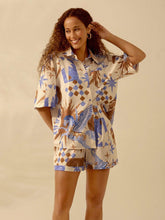 Vacation Casual Beach Boho Stars, Pegasus And Flame Prints Button-Up Short Sleeve Top And Relaxed Shorts Summer Set